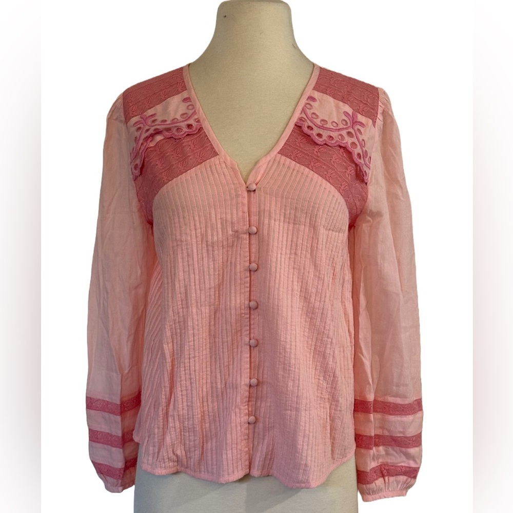LOVESHACKFANCY NEW 100% cotton Zavia blouse *sample* 1 of a kind or variation -S